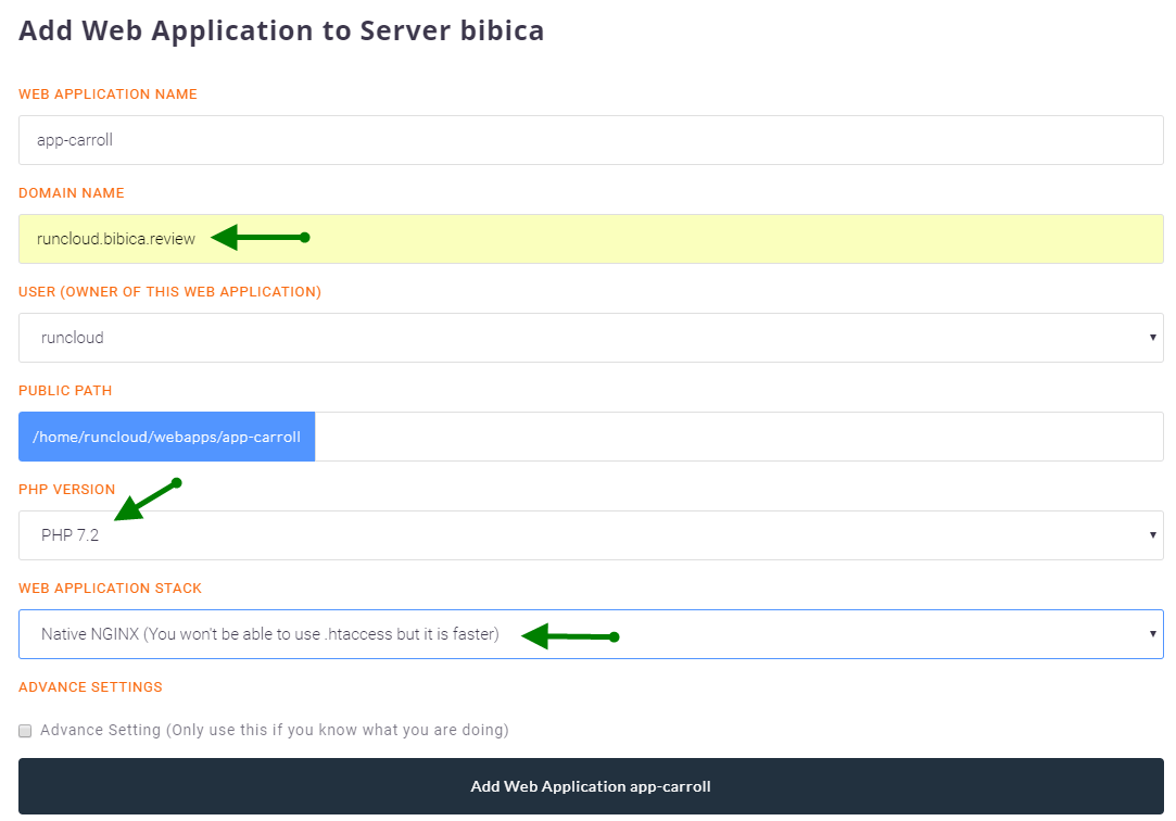 Runcloud Add Web Application