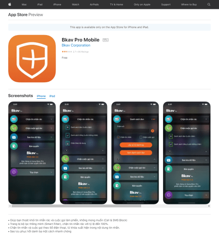 Bkav Pro Mobile – Chặn spam cho iOS