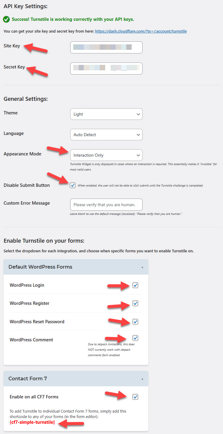 Simple Cloudflare Turnstile Setting