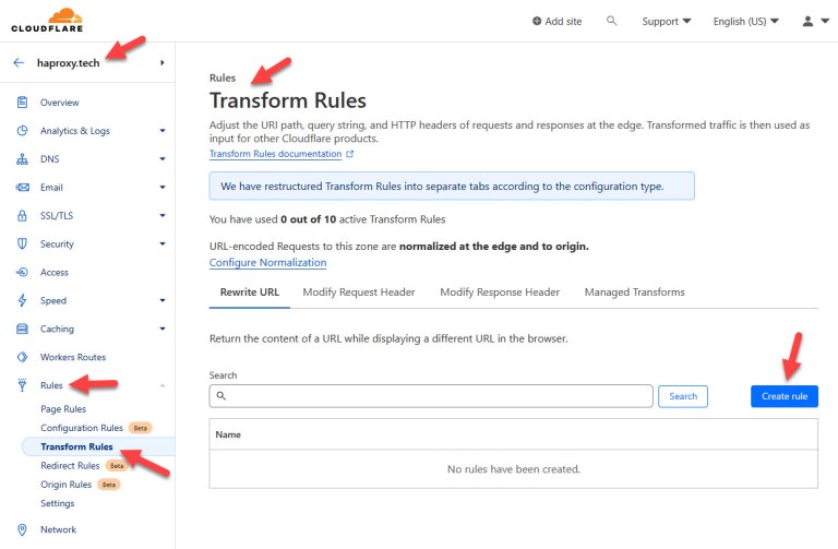 Transform Rules -> Create rule