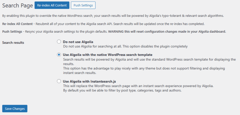 WP Search with Algolia Search Page